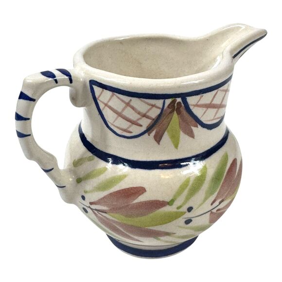 Vintage 1995 Stebner Pottery Ceramic Creamer Pitcher Hand Painted Cottagecore - Picture 1 of 11